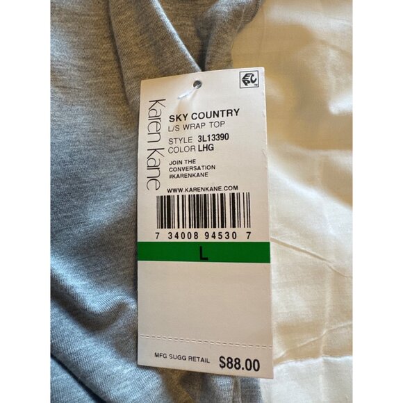 Karen Kane Sky Country Long Sleeve Wrap Top L Modal & Spandex Made In USA NWT - Picture 6 of 10